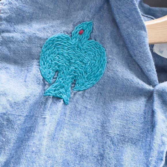 Vintage OshKosh B'Gosh Chambray Denim Button Shirt Embroidered Kids 5 Retro - Picture 7 of 7